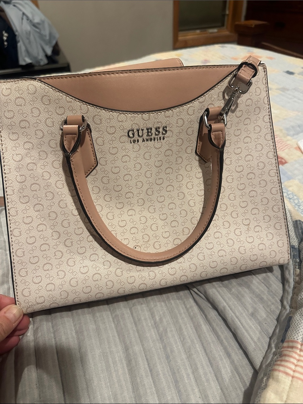 Guess Pink and Cream Logo Satchel